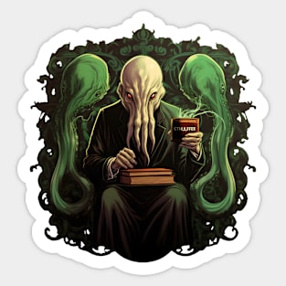 Cthulhu, books and coffee Sticker